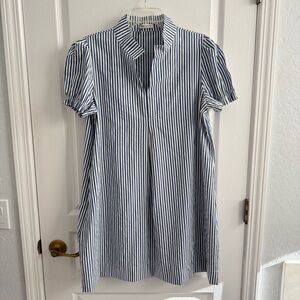 Striped Blue & White Mini Dress - Classic Short Sleeve